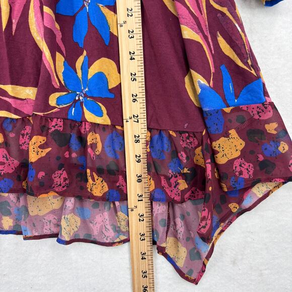 LOGO Lori Goldstein Tunic Blouse Top Size 2X Red Floral Chiffon Hem 3/4 Sleeve - Picture 10 of 11